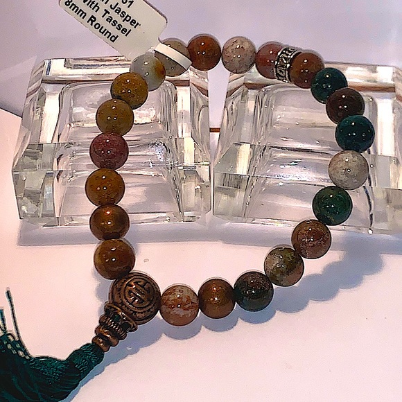 OCEAN JASPER & TASSEL STRETCH BRACELET NEW HEALING STONES - Picture 5 of 6